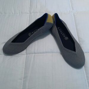 Rothy's The Round Toe Flats Gray Blue with Yellow Trim Women's Sz 10 Knit Shoes